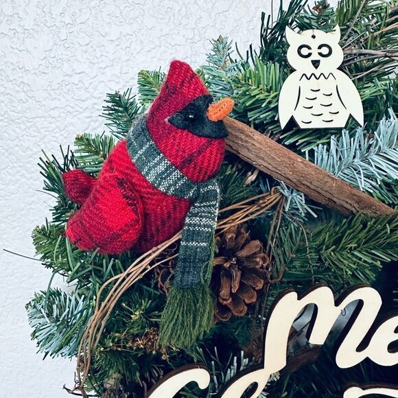 Christmas Woodlands Forest Animals Holiday Rustic Winter Wreath Decor - Picture 3 of 7